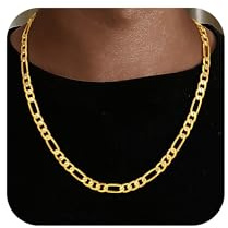 SLOONG Halskette Herren-925 Sterling Silber Über 7mm Figaro Kette 18K Goldplattiertes Ketten für Herren 66cm