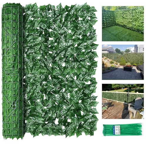 3PCS Artificial Plants Ivy Privacy Screen Hedge Roll 3m x 1m, Expandable Artificial Hedges Fence, Garden Privacy Screening Panel Vine Leaf Decoration, Wall Fence Panel, UV Protection