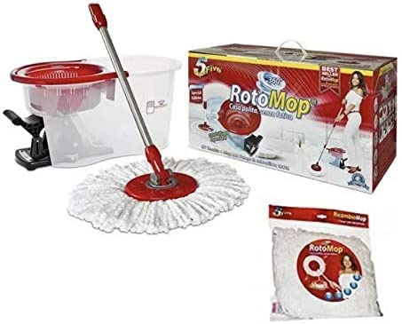 SUPERFIVE Hoja de Recambio con Pedal giratoria de Microfibra con Cubo escurridor + Regalo 1 Recambio