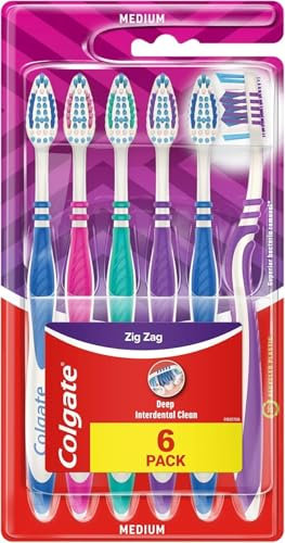 Colgate Zig Zag Manual Toothbrush with Cross Bristles to Reach Deep Between Teeth - Superior Bacterial Removal vs an Ordinary Toothbrush - Gentle On Gums - 6 Pack