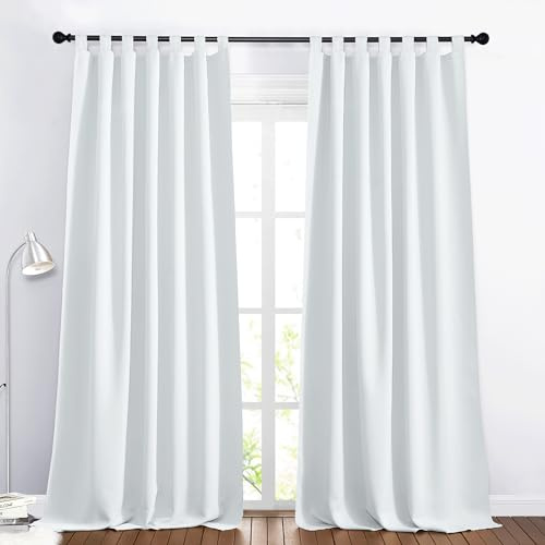PONY DANCE Verdunklungsvorhänge Grau-weiß Gardinen mit Schlaufen | 2er Set H245 x B140 cm, für Wohnzimmer, Sichtschutz, UV-Schutz, Thermovorhang Hitzeschutz, Blickdicht, Schlaufenschal