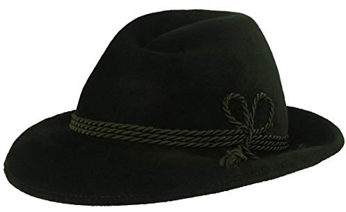 Breiter Herren Velour TrachtenHut FilzHut Herrenhut Werdenfelser – Handgemacht 100% Haarfilz mit passender Kordel-Garnitur & Echtleder Schweißband - Grün 59 Krempe 6,5 cm