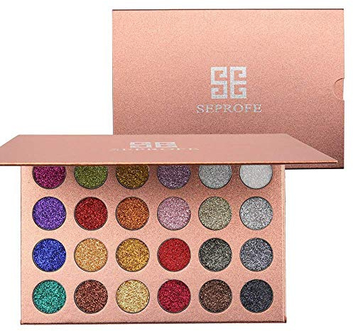 Paleta de sombras de ojos metalizadas con purpurina, 24 colores, prensadas, altamente pigmentadas, brillantes, resistentes al agua, larga duración