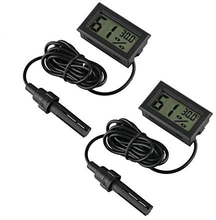Digital Thermometer Hygrometer,INRIGOROUS Pack of 2 hygrometer thermometer Mini Probe Thermometers Temperature Humidity Gauge Meter for Reptile Incubator Aquarium Poultry office living room (2 Pack)