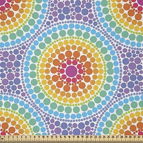 ABAKUHAUS Geometrisch Stoff als Meterware, Regenbogen-Farbkreise, Microfaser Multi Zweck Dekostoff für Kunsthandwerke, 3M (230x300cm), Mehrfarbig