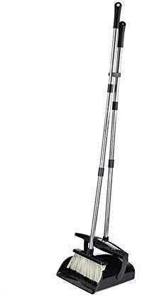 Queta Juego de recogedor y cepillo de mango largo, Recogedor vertical con tapa automática, Escoba suave para piso de baldosas de madera dura, Herramientas de limpieza del hogar, Negro