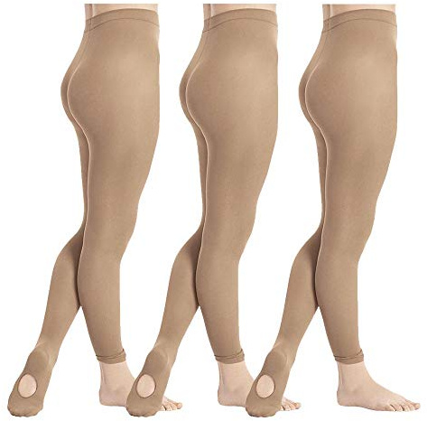 DIPUG 3 Pairs Girls' Convertible Ballet Tights/Suntan Soft Transition Dance Tight Toddler Footless Pantyhose