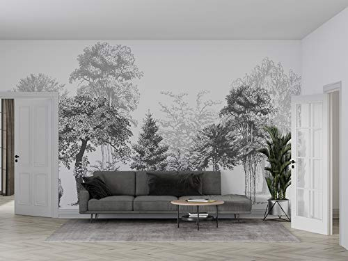 SILK ROAD EU™ Papier Peint Panoramique jungle noir et blanc Soie, 360 × 250cm, Poster geant Mural, pour Salon Chambre restaurant Décoration Murale