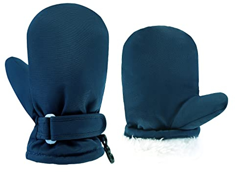 Moufles imperméables pour tout-petits doublées en polaire - Bébés garçons et filles gants d'hiver chauds enfants neige nourrisson ski moufle pour 3M-5T, bleu marine, 3-12 mois