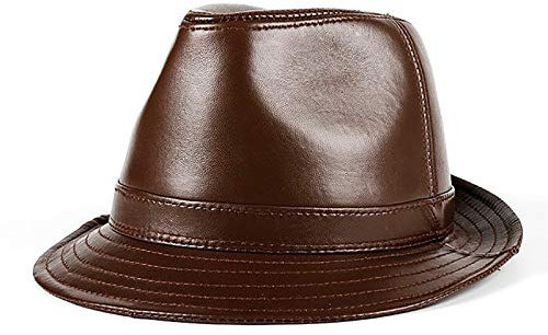 G&F Herren Leder Jazz Cap Schaffell Fedoras Hut Große Krempe Gangsterhut Herbst Und Winter (Color : Brown, Size : 59)