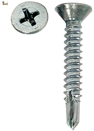 BricoLoco Tornillo roscachapa autotaladrante. Punta broca autoroscante y autoperforante para metal. DIN 7504-P. Cabeza plana avellanada cincada. Huella en cruz PH (Phillips). (3,9x25, 100)