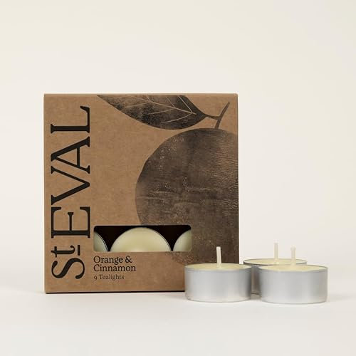 St Eval | Orange and Cinnamon Scented Tealights | Warm Tangy Fragrance with Hints of Spicy Cinnamon, Aniseed and Sweet Vanilla | Pack of 9 | Upto 6 Hours Per Tealight Candle | Made in Cornwall