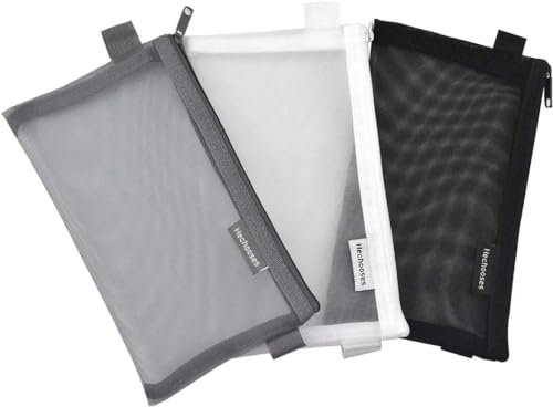 Joyan 3 Stück Federmäppchen Mäppchen, Mesh Reißverschluss Beutel Federmäppchen Nylon Transparente Stifttasche Schreibwaren Kosmetik Aufbewahrungstasche für Reise Kosmetik Bürobedarf