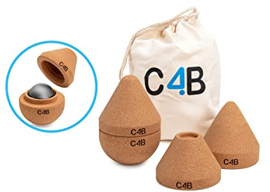 C4B Triggerpunkt Drücker-Set aus Kork | 2 in 1 Kork-Massageball Drücker | 3 verschiedene Korkaufsätze der Handdrücker | Triggerpunkt Massage Akupressur-Set für Arbeit, Zuhause, Büro oder Sport