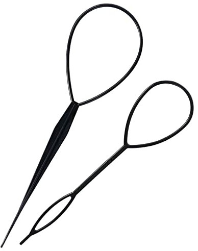 Sularpek Tail Hair Tool, 2 pcs Durable Hair Looping Tool, Tail French Braid Loop Tool, Fashion Hair Braiding Tool for Making Women and Girls Hair Style (Black)
