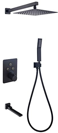 XJTNLB Grifo Ducha Empotrado Dorado Cepillado Columna Ducha con Grifo Termostatico Alcachofa Ducha con Manguera Negro