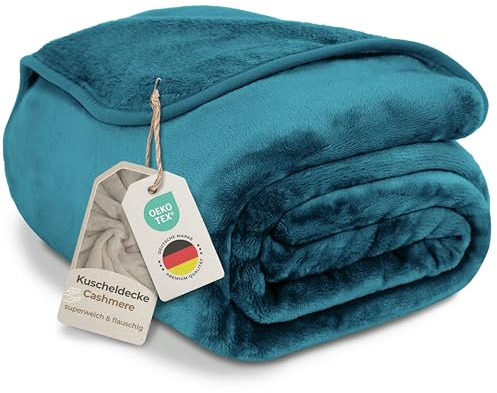 Gräfenstayn® Kuscheldecke Cashmere-Feeling - super weich & flauschig - Dicke & warme Fleecedecke - kuschelige Sofadecke, Wohndecke, Tagesdecke - Überwurf Decke Sofa Couch (Petrol-Grün 220x240 cm)