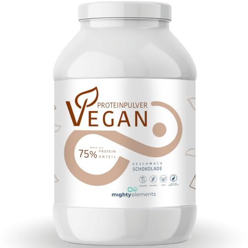 Mighty Elements Veganes Proteinpulver Schokolade 1kg, 75% Eiweiß, 5K | 21,3g Eiweiß je 30g Portion, 33 Portionen, 3,7g BCAAs, glutenfrei, laktosefrei, zuckerarm, vegan