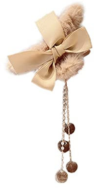 Cyrank Furry Bow Quaste Hair Claw Clips, Bowknot Hairclip mit Pearl Pendant Clamp Frauen Mädchen Haarstyling-Zubehör für dünneres Dickes Haar(Creme)