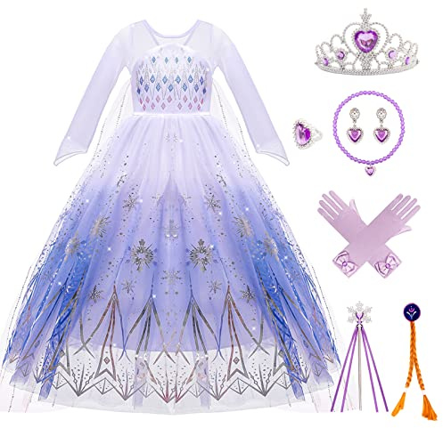 Kitimi Elsa Vestito Ragazze Principessa Bambina Costume con Corona Guanti Treccia Anello, Elsa Vestito ragazzaper da Festa di Compleanno Carneval Cosplay Party Halloween Natale