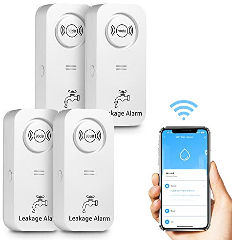 WiFi Water Leak Detector (2.4G WiFi), 90 dB Water Detector Alarm and App Alert, Wireless water level sensor, for Pipes, Bedrooms, Kitchens, Bathrooms, Basements