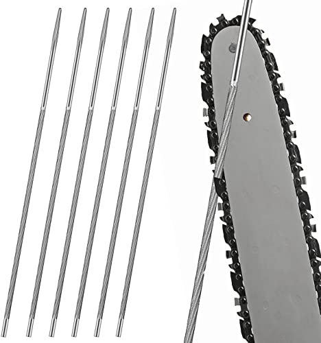 FANNAS Lime Metal en Acier Forgé Pack de 6 Limes Rondes pour Tronçonneuse 5/32(4mm), Kit d'Affûtage pour Tronçonneuse de Fichiers de Menuiserie, Affûtage Précis, Lime pour Chaine de Tronconneuse