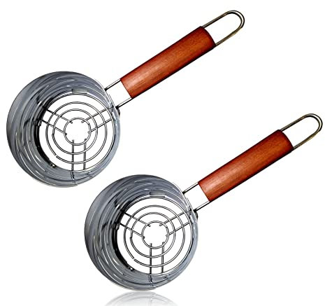 2er Set - Shisha Kohlebehälter, Anzündkamin, Kohlekorb für die Shisha, Wasserpfeife Kohle, Grillkohlekorb mit Holzgriff, Charcoal Basket - auch geeignet als Grillkohleanzünder für BBQ, Kamin, Grills