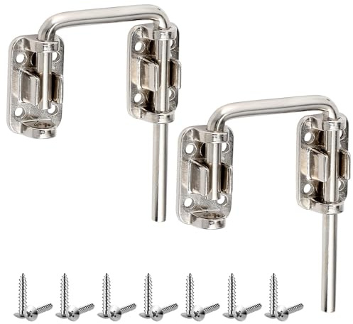 Hicarer 2 Pcs Patio Sliding Door Loop Lock Latch 2 in. Safe Secure U Bolt Lock for Sliding Glass French Door Home Security (Nickel)