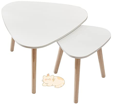 Lot de 2 Tables Basses Gigognes Rondes Bicolore, Bois d'ingénierie-Tables Gigognes Table Basse Gigogne Table d'Appoint Scandinave pour Salon Chambre Pieds Moderne en Bois-55*55*45&40*40*40cm