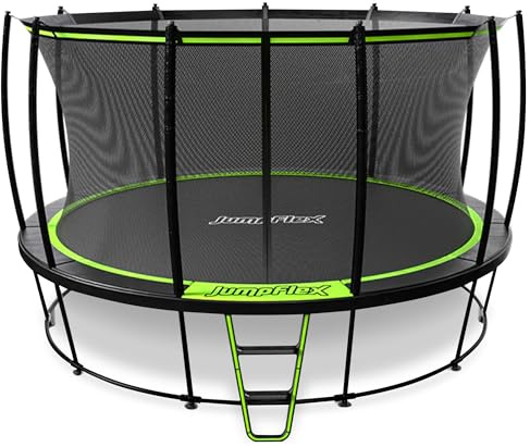 JumpFlex 14 Ft HERO Round Outdoor Backyard & Recreational Trampoline w/ Net & Ladder - Heavy-Duty Jumping Play Equipment and Workout Accessories for Family
