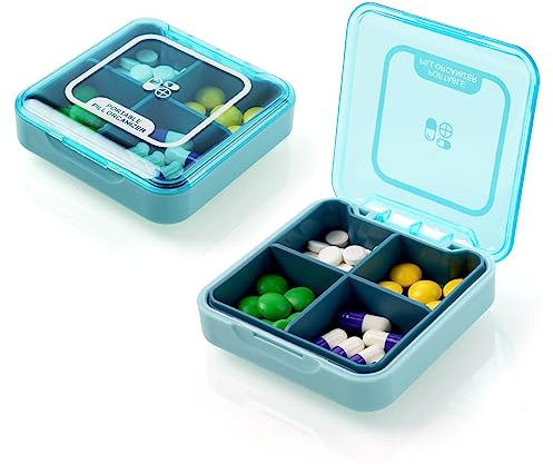 ACWOO Pillendose Klein, Tablettenbox 7 Tage Morgens Abends, 4 Fächer, Pillendose 7 Tage 4 Fächer, Medikamentenbo BPA Frei für Reise täglichen Gebrauch (Blau)