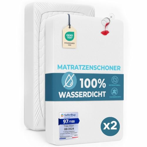 Dreamzie - Matratzenschoner 80x160-2er Set - Wasserdicht - Baumwolle | Oeko-Tex Zertifiziert · Matratzenschutz Weich · Atmungsaktiv · Inkontinenzunterlage · Waschbar 60°C · Rundumgummi mit Steg