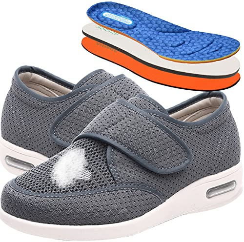 AEHO Calzado Diabeticos Mujer Zapatillas Ancho Especial Zapatillas Deportivas de Mujer Zapatos Running Fitness Gym Outdoor Sneaker Casual Mesh Transpirable Comodas,Gris,37.5 EU