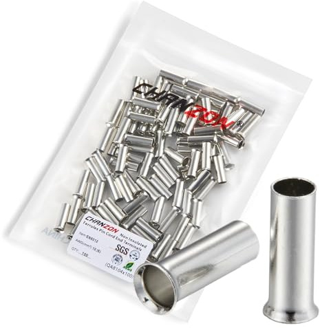 Chanzon 100 pz EN6012 Puntali non isolati per cavo 10 AWG (6 mm²) Cavo in Rame Puro Connettore Elettrico a Crimpare Terminale Tubo con Rivestimento in Stagno