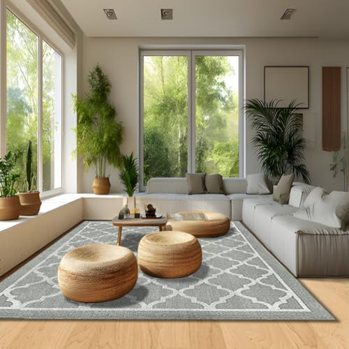 RV MURTS Outdoor Teppich Wetterfest, 120x160CM Leichtgewicht Camping Teppich, Außenteppich Wasserdichter für Balkon Terassen Garten Patio, Waschbar&UV-Beständig Tragbare Outdoor Matte, Graue Gitter.