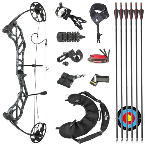 Compoundbogen Set Für Bogenschießen, 19-70lbs Einstellbar Jagdbogen, IBO-Rate Bis Zu 310fps, Für Erwachsene/Jugendliche Anfänger Outdoor Bogenschießen (schwarz-camo)