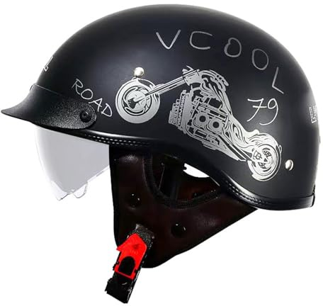 Vintage Halbschalenhelm Motorradhelm ECE-Zulassung Baseball Cap mit Visier Cruiser Chopper Scooter Helm Herren Retro Motorrad Halbhelm MäNner Frauen Mofa Helm 6,L(59~60CM)