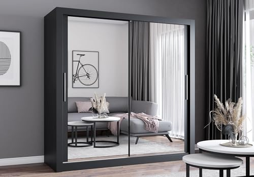 Fabryka Mebli Idźczak Kleiderschrank mit Spiegel - Schwebetürenschrank - Schlafzimmerschrank - 64 x 203 x 215 cm - Wohnzimmerschrank - Garderobenschrank, Schrank mit Zwei Türen, modern - Imoebel24
