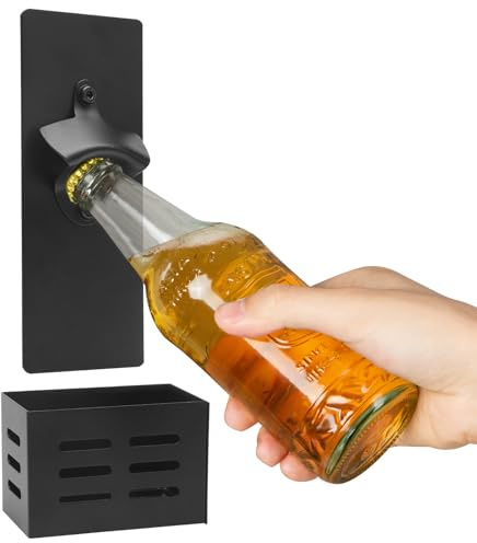 Flaschenöffner Wandmontage mit Magnet Wandflaschenöffner mit Auffangbehälter Bieröffner Wand Flaschenöffner zur Bierkappenöffner Geschenke für Bierliebhaber Männer