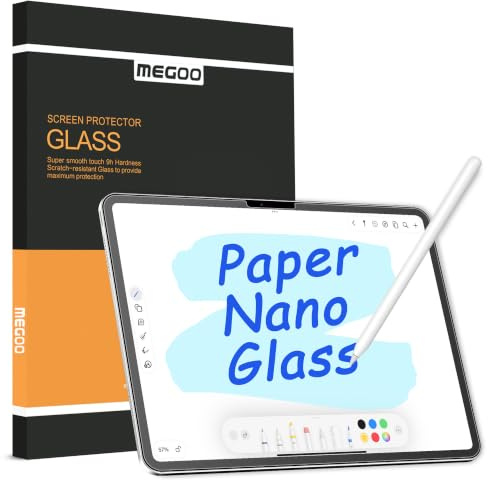 MEGOO Protector de Pantalla de Vidrio Tipo Papel para iPad Air 13 Pulgadas M2-M3(2024-2025 6/7th Gen), Anti-Reflejo/Efecto de Escritura como en Papel/Vidrio Templado Mate, Paquete de 2