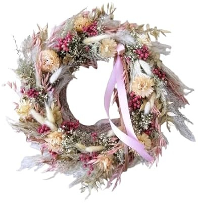 Generisch Mix Trockenblumen Kranz rosa goldfarben Wandkranz Türkranz Tischkranz getrocknet