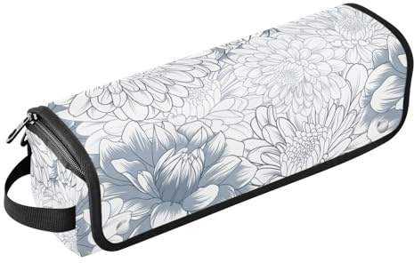FRODOTGV Dahlia et chrysanthème gris blanc sac de voyage pour outils de cheveux et tapis résistant à la chaleur avec fermeture éclair anti-poussière sac de voyage pour fer à lisser, fer à friser,