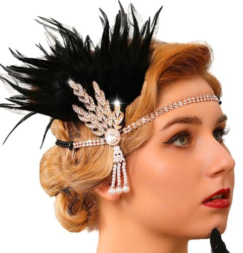 Fashband Feder-Strass-Stirnband, 1920er-Jahre-Kristallquasten-Stirnband, Flapper-Kopfbedeckung, Kostüm-Haar-Accessoires für Damen