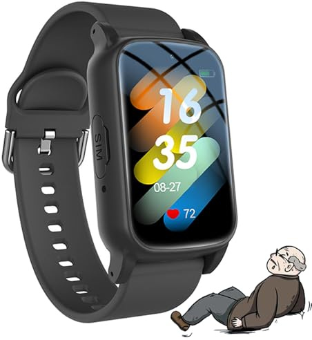 Weyot Reloj Localizador Personas Mayores GPS, Reloj Inteligente con Detección De Caídas Pulsera Alarma Personal con detección de Alarma de caída SOS botón de Emergencia,Black