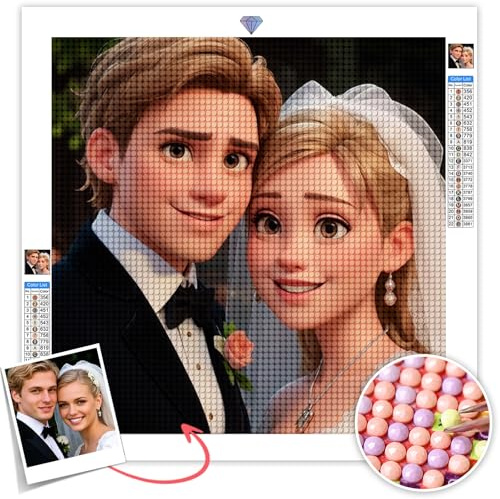 DPDP Diamond Painting Eigenes Foto, Personalisiert Cartoon Diamond Painting Bilder Custom 5D DIY Diamant Painting Set, Benutzerdefinierte Geschenke Full Diamant Bilder Home Decor