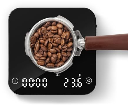 Mini-Kaffeewaage mit Timer,barista waage,Waage (Schwarz und Silber) | für Filterkaffee,barista waage für Espresso und Pour-Over Kaffee,2kg/0.1g Genaue wiederaufladbare Waage,LED Anzeige