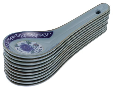 Garneck 10pcs Ceramic Spoons Soup Spoons Chinese Style Kitchen Utensils for Asian Soup Serving Random Style Pattern