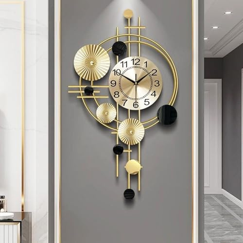 Gilacco Große Wanduhr für Wohnzimmer, leises Quarzwerk, nicht tickend, batteriebetrieben, dekorative analoge große Wanduhr für Küche, Schlafzimmer, Zuhause, Büro, Wanddekoration, 45,2 x 78 cm (Gold)