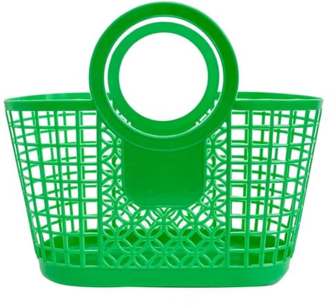 Hohle Einkaufskörbe, wiederverwendbare Strandhandtaschen, Kunststoff, farbige Strandtasche, tragbarer Gemüse-Aufbewahrungskorb, Dusch-Badkorb (grün)