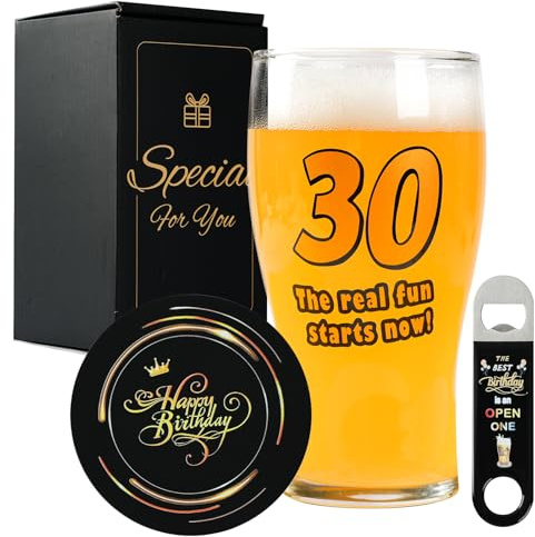 TOONGEEN 30th Birthday Gifts for Men, 30th Birthday Beer Glass Set, 19oz | 30th Birthday Gift Ideas, For Husband Brother Friend, 30 Years Old Keepsake Presents